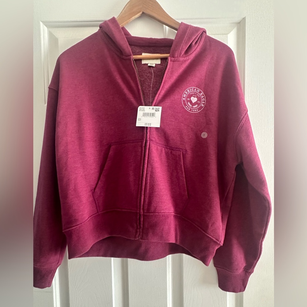 American Eagle Pink Zip-Up Hoodie - Berry Heather